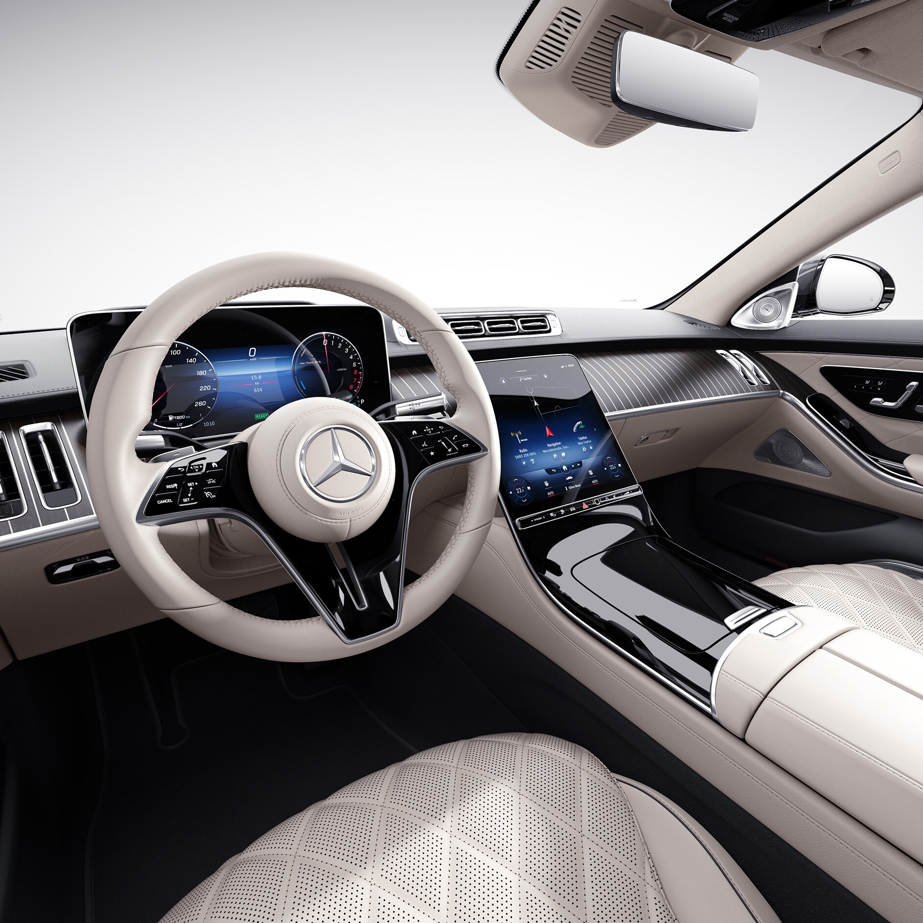 DRIVE PILOT | Mercedes-Benz Intelligent Drive Bestuurdersdisplay van de Mercedes-Benz S-Klasse Limousine.