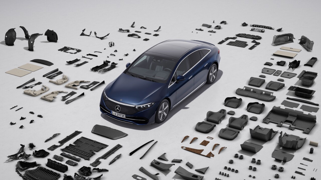 In totaal 287 onderdelen gemaakt van grondstofbesparende materialen voor de EQS In totaal 287 onderdelen gemaakt van grondstofbesparende materialen voor de EQS